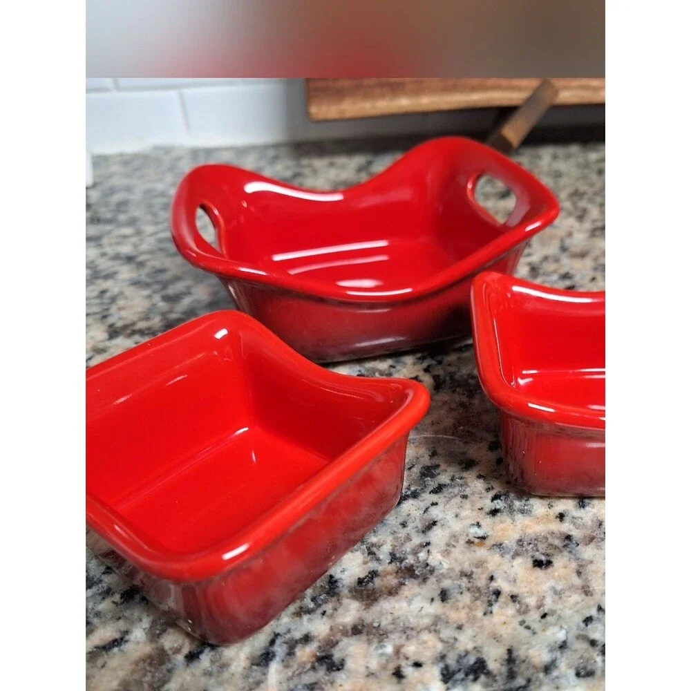 Rachel Ray Red Stoneware Serving Dishes Bowls Bakeware 3oz And 10oz Set of 3 Lot